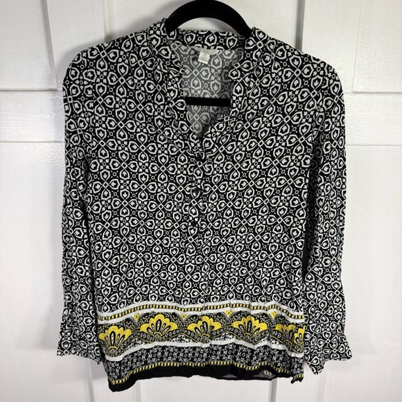 C Est. 1946 Tops - Est 1946 Black White Geometric Print Button Front Blouse Top Womens Small